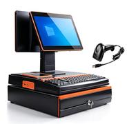 ,Naranja,DualScreen,AVSMGP Caja Registradora Con Pantalla Táctil Para Pequeños Negocios - TPV Todo En Uno 15.6" Con Teclado, Impresora Integrada De 58 Mm Y Escáner, Windows 10 Para Comercio Minorista