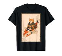 Naranja Gato Samurai Koi Peces Japonés Arte Ilustración Camiseta
