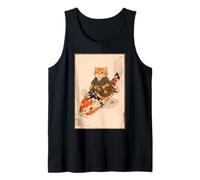 Naranja Gato Samurai Koi Peces Japonés Arte Ilustración Camiseta sin Mangas