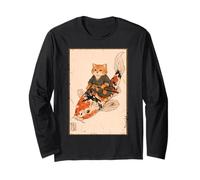 Naranja Gato Samurai Koi Peces Japonés Arte Ilustración Manga Larga
