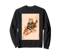 Naranja Gato Samurai Koi Peces Japonés Arte Ilustración Sudadera
