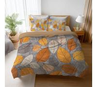 Naranja Gris Dibujo Animado Minimalista Hojas 135 x 200 cm Microfibra Juego de Funda Edredón Juego de Funda Nórdica Resistente A La Humedad Juego de Cama Ropa de Cama para Adolescente
