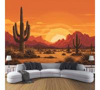 Naranja Papel Pintado Seda Fotográfico 200x140cm, Mural De Pared Panorámico Atardecer De Cactus Del Desierto, Minimalismo Póster Grande Para Salón Decor Del Hogar Y Pared