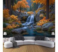 Naranja Papel Pintado Seda Fotográfico 250x175cm, Mural De Pared Panorámico Cascada Del Bosque Otoñal, Paisaje Natural Estacional Póster Grande Para Salón Decor Del Hogar Y Pared