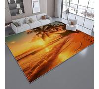 Naranja Verde Alfombra Salon Pelo Corto Suaves, 60 x 110 cm Naturaleza Playa Atardecer Palmeras Dormitorio Alfombras Antideslizante para Interiores Sala de Estar Estudio Habitación Infantil