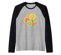 Naranjas Limones Diversión Cítricos Verano Amarillo Naranja Verde Camiseta Manga Raglan