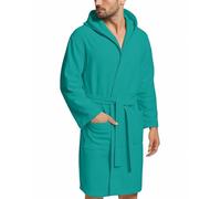 NARCISO - Albornoz de microfibra para hombre y mujer, económico, con bolsillos, capucha y cinturón, ideal para casa, viaje, gimnasio, tejido suave y cómodo, tallas de S a XXL, Tiffany, S