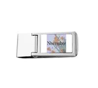 Narcissus Bloong - Cartera de bolsillo con diseño de noviembre, clip delgado para dinero, acero inoxidable