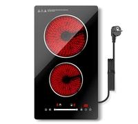 Nardea Placa Vitroceramica 2 Fuegos 30cm, 3000W Placas Cocina Construido con Enchufe, Placa Vitrocerámica con 9 Posiciones de Calor, Bloqueo de Seguridad, Cronómetro, Mandos Táctiles