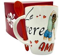 NAREG - Taza de cerámica con cuchara en Caja de Regalo para Mejor Amiga, las verdaderas amigas te acompañan siempre, Idea regalo amigo, Ideal para desayuno, té, apto para microondas y lavavajillas