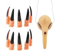 Nariz de Bruja Falsa de Halloween, 10 Negro Dedo, Accesorios de Disfraces de Brujas, Nariz Brujas con Cordón Elástico, Uñas Bruja Latex, para Halloween, Carnaval, Cosplay