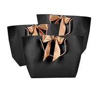 Naroote 10 Bolsas de Regalo de Papel Negro con Dorado, Bolsas de Mano en Blanco para Maquillaje y Ropa, Versátiles de Mercancía Al por Menor para Vacaciones y Bodas (No. 2/28 ancho superior*9