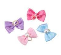 Naroote 20 Cuerdas para el Pelo con Patrón de Lazo para Perros y Gatos, Banda Elástica para Mascotas Lindas, Rosa, Rojo Melocotón, Morado y Azul, 20 Unidades