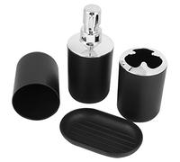 Naroote Accesorio de Baño Elegante Plástico, Juego de 4 Uds., Dispensador de Loción y Jabonera para Complejos Hoteleros, Negro, 7,4x11x7,4cm