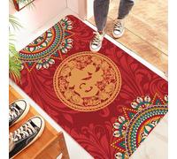 Naroote Alfombra de Piso China Roja de Construcción Premium, Felpudo Ideal Absorbente, Diseño Festivo, Fácil de Limpiar, Terciopelo de Cristal, 40 × 60 Cm, Ambiente Primaveral de Año Nuevo
