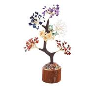 Naroote Árbol de Cristal con Base de Madera, Adorno Feng Shui Llamativo para la Buena Suerte y la Riqueza, Decoración Artesanal para el Hogar y la Oficina con Coloridos Fragmentos de