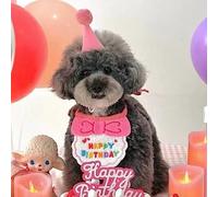 Naroote Baberos y Sombreros para Perros, Bonitos Accesorios de Fotografía con Estampado, Sombreros para Gatos y Toalla de Saliva, Ajustables para Gatos para Fiesta de Cumpleaños (Babero y Gorro Rosa)