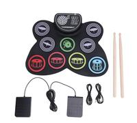 Naroote Batería Electrónica Enrollable para Niños, Kit de Práctica Recargable de 9 Pads con Altavoces Duales, Conector para Auriculares, Pedales y Baquetas, Tiempo de Reproducción de 10