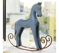 Naroote Caballo Balancín de Madera Hecho a Mano, Juguete, para Niños y Decoración, Troncos Nórdicos Tallados (Azul Claro)