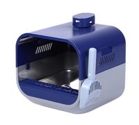 Naroote Caja de para Gatos de Acero Inoxidable con Pulverizador y Videoportero, Inodoro Grande Antisalpicaduras para Gatos con Pala para Uso en Interiores (Blue)