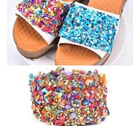 Naroote Cinta con Adornos de Piedras de Colores para Manualidades y Costura, Accesorio de Decoración de Bricolaje de 1 M para Vestidos, Bodas, Collares, Zapatos - Cinta Multicolor con Pedrería de 2