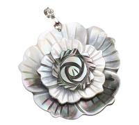 Naroote Colgante de Concha de Abulón, Práctico Colgante de Concha Marina, Flor de 3 Capas, Todo a Juego para Salidas Informales (Plata Negro)