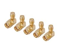 Naroote Conector Coaxial SMA RF de 5 Piezas, Adaptador SMA Macho a Hembra de ángulo Recto de 90 Grados, Conector de Cobre Chapado en Oro, Ideal para Equipos de Microondas y Sistemas de Comunicación
