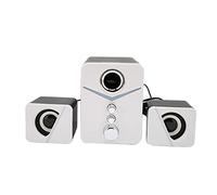 Naroote D-221 Altavoz Bluetooth para Computadora, Graves Profundos, Sonido Potente para el Hogar, Oficina, Mini Canal 2.1 con Luz Azul Hielo (White)