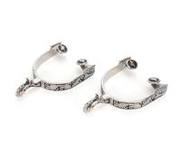 Naroote Espuelas de Bota de Caballo de Patrón Exquisito de Acero Inoxidable para Entretenimiento de Competición Ecuestre, Espuelas de Engranaje para Entrenamiento de Caballos, 2 Piezas, Plata