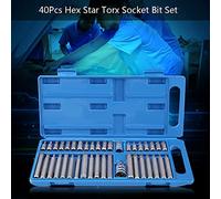 Naroote Juego de 40 Piezas de Ajuste Hexagonal para Juego de Puntas de Vaso Star Torx, Kit de Herramientas de Acero de Aleación de Alta Resistencia, Accionamiento de 1/2" 3/8" para Cambios Fáciles