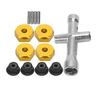 Naroote Juego de Adaptadores Hexagonales de Rueda de Aluminio de 12mm Duraderos para Coche 1/10 RC, Kit de Llave Cruzada con Perno de Tuerca Antideslizante, Accesorio Portátil (Gold)