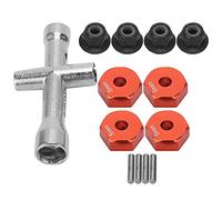 Naroote Juego de Adaptadores Hexagonales de Rueda de Aluminio de 12mm Duraderos para Coche 1/10 RC, Kit de Llave Cruzada con Perno de Tuerca Antideslizante, Accesorio Portátil (Rojo)