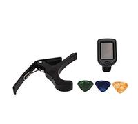 Naroote Juego de Afinador de Púas de Capo para Guitarra, Accesorios con Pantalla LED para Músicos Principiantes, Plástico, Metal, 3 Púas, 1 Capo, 1 Afinador
