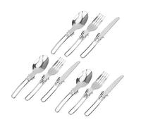 Naroote Juego de Cubiertos Plegables de Acero Inoxidable, Vajilla Portátil Ligera para Picnic y Acampada, Juego de 3 Cucharas, Tenedor y Cuchillo, Plateado