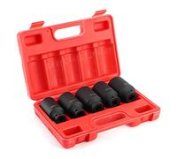 Naroote Juego de Llaves de Vaso de Impacto Profundo de 12 Puntos para Trinquete de Accionamiento de 1/2 Pulgada, Kit de Herramientas de Tuerca de Acero Al Cromo Vanadio Negro para Trabajos