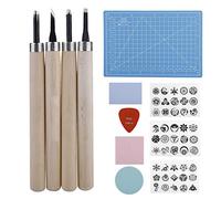 Naroote Juego de Talla de Sellos de Goma Cómodo Herramientas de Bricolaje para Entusiastas Almohadilla de Tinta A5 para Escenas Artesanales Plástico Madera Aleatorio 3 Goma 4 Cuchillo de Trinchar 1