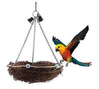 Naroote Juguete de Columpio con Forma de Nido de Paja para Loros y Pájaros de Ratán con Campanas, Accesorios Coloridos para Pájaros Colgantes para Loros Pequeños y Medianos, Ratán de Hierba, 10,6 X