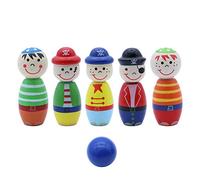 Naroote Juguetes de Marionetas de Muñeca Pirata de Dibujos Animados de Madera para el Desarrollo Educativo de los Niños, Juego de Bolos de Madera con Bolsa de 5 Piezas para Interacciones Entre e