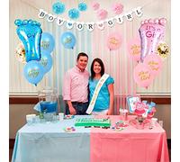 Naroote Kit de 69 Piezas de Suministros para Fiesta de Revelación de Género de bebé, Divertidos Globos Coloridos, Pancarta de Confeti, Accesorios para Fotos con Pegatinas de Equipo para Niño y Niña,