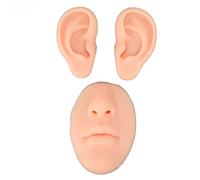 Naroote Modelo de Oreja de Silicona y Accesorio de Exhibición de Nariz y Boca para Práctica de Perforación Entrenamiento de Cirugía Plástica - Silicona Suave Reutilizable, 2 Unidades (Piel clara)