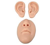 Naroote Modelo de Oreja de Silicona y Accesorio de Exhibición de Nariz y Boca para Práctica de Perforación Entrenamiento de Cirugía Plástica - Silicona Suave Reutilizable, 2 Unidades (Color de piel
