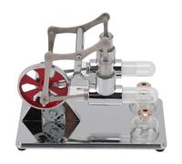 Naroote Modelo Físico Científico Stirling, Kit de Modelo de Motor Stirling Totalmente Metálico, Base de Madera de Doble Cilindro, Educación Temprana para Experimentos de Ciencia y Física (Silver)