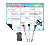 Naroote Pizarra Blanca Magnética, Calendario Flexible de Borrado en Seco para Planificación Semanal Mensual con 3 Bolígrafos y Borrador de 16,5 "x 11,8" (WHITE #-1)