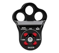 Naroote Polea de Escalada Polea de Cuerda de Doble Rodamiento de Aluminio de Aviación 30kN Placa Lateral de 3 Orificios Ranura de 13 Mm 165 G para Escalada en Roca Trabajo de Rescate de (Negro y rojo)