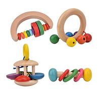 Naroote Sonajeros Musicales de Madera para Bebés, Juguete de Agarre, Seguro y Duradero para Educación Temprana Infantil, Juguetes Educativos de Rompecabezas de 4 Piezas para Bebés