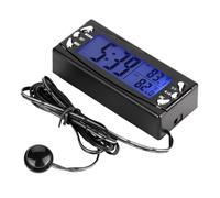 Naroote Termómetro Digital para Coche de 12 V, Reloj, Alarma LCD, Medidor de Temperatura para Vehículos, Pantalla de 12/24 Horas, Temperatura Máxima/mínima, Interior/exterior, Blanco
