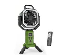 Naroote Ventilador Portátil para Acampada, Ventilador Recargable por USB con Trípode, Mando a Distancia, Luz LED de 3 Intensidades, Función de Batería Externa, para Viajes y Oficina (GREEN)