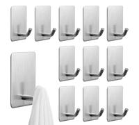 NAROSEBE 12 Pcs Ganchos Baño Adhesivos Colgador de Toallas Ganchos Acero Inoxidable sin Taladro Colgador Cocina Autoadhesivo Pared para Baño Cocina Albornoz Trapos, Carga 3~4kg