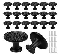 NAROSEBE 20 Pcs Tiradores Pomo de Cajones de Flores Vintage 3cm Pomos Negros Para Muebles Pomo de Cajones Manijas de Muebles para Cómoda Cajón Armario Cocina Baño Dormitorio con 20 xTornillos 2.5cm