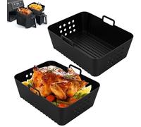 NAROSEBE 2PCS Sartén de Silicona Freidora Aire para Hornear Accesorios para Sartenes de para Freidora de Aire Bandeja de Freidora de Aire Rectangular Olla de Silicona para Freidora de Aire 19x14x7cm